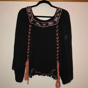 Free People Navy Heart String Gauze Blouse Sz L